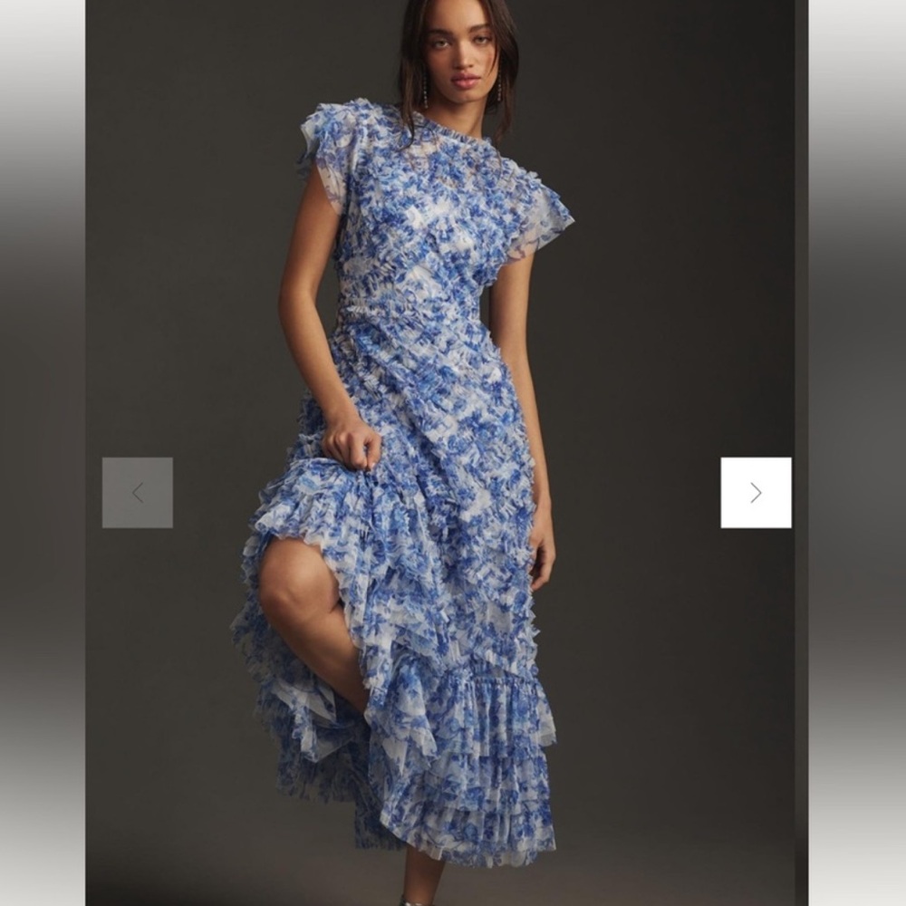 Mac Duggal Blue and White Midi Dress - Picture 3 of 16